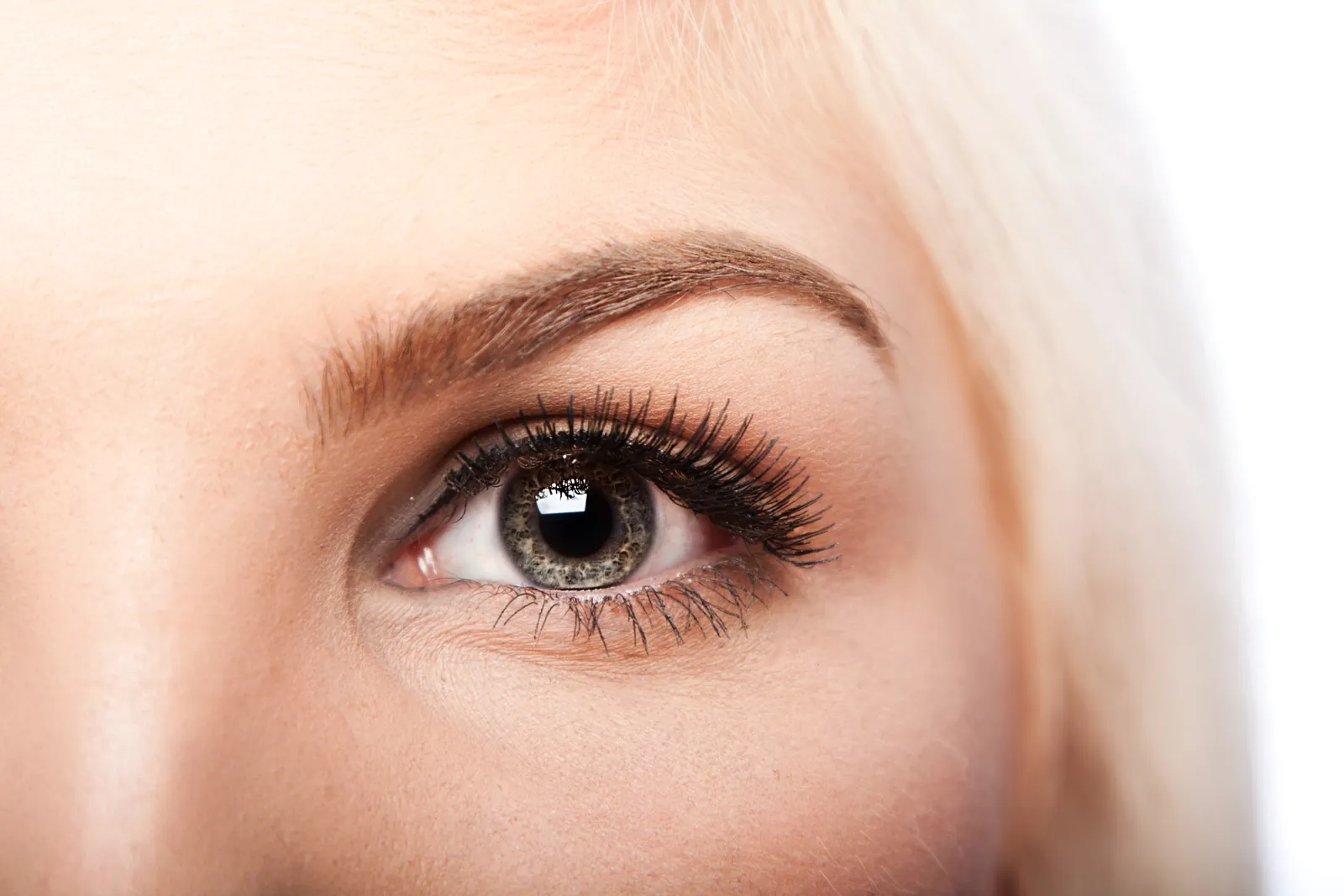 Close-up of a woman's eye and natural-looking eyebrow