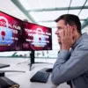 Man worried by a security warning on his computer screen
