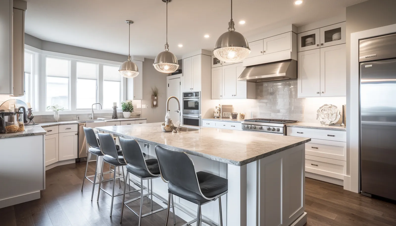 Modern fitted kitchen with built-in appliances