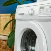 Front-loading washing machine in a bathroom