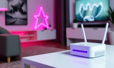 Wireless broadband router on a table at home